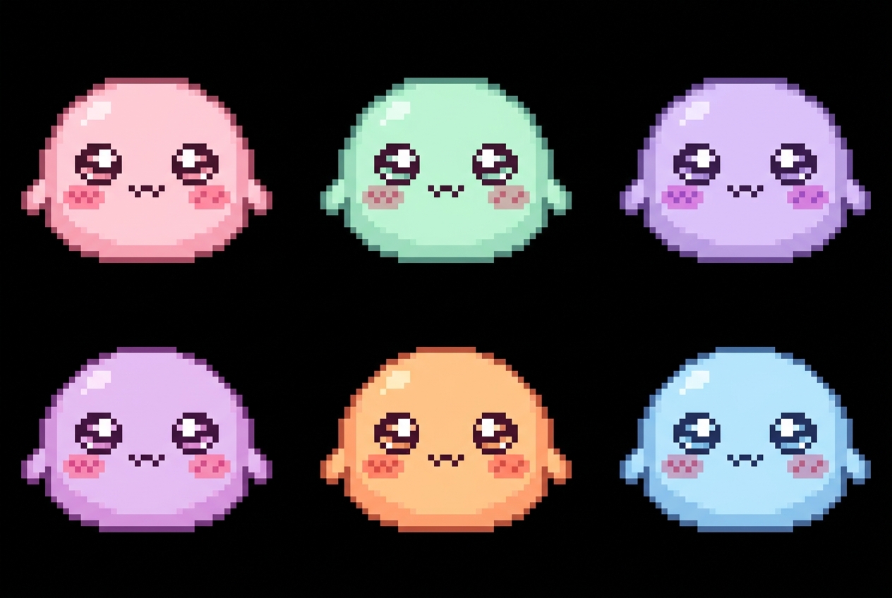 Mochi color variants: pink, mint, lavender, peach, sky blue